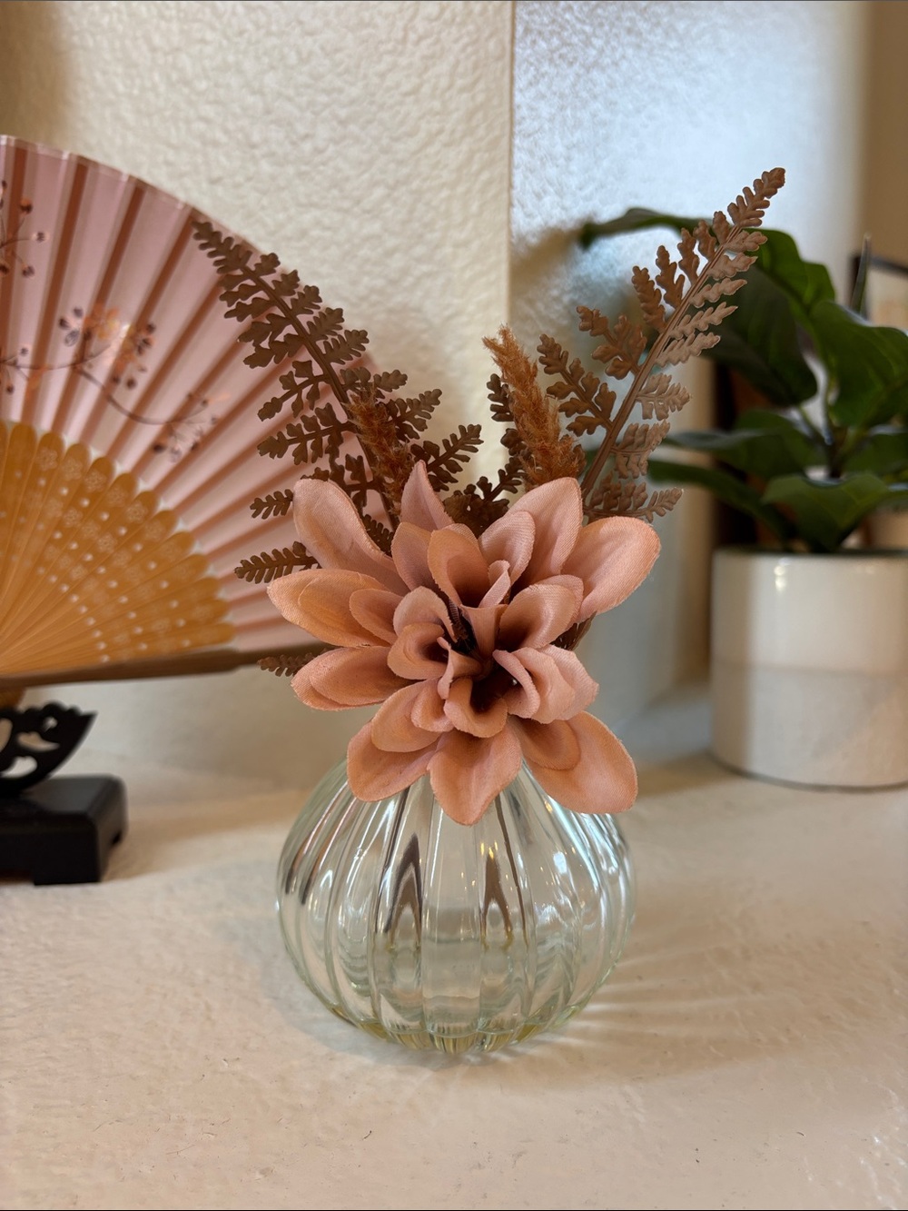 Mini Decorative Faux Flower Arrangement in Tan Vase - Home Accents